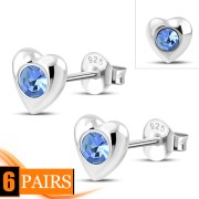 Sapphire CZ Heart Silver Stud Earrings, e416st